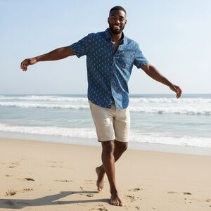 Shouthouse Pineapple Print Chambray Casual Button Down Shirt